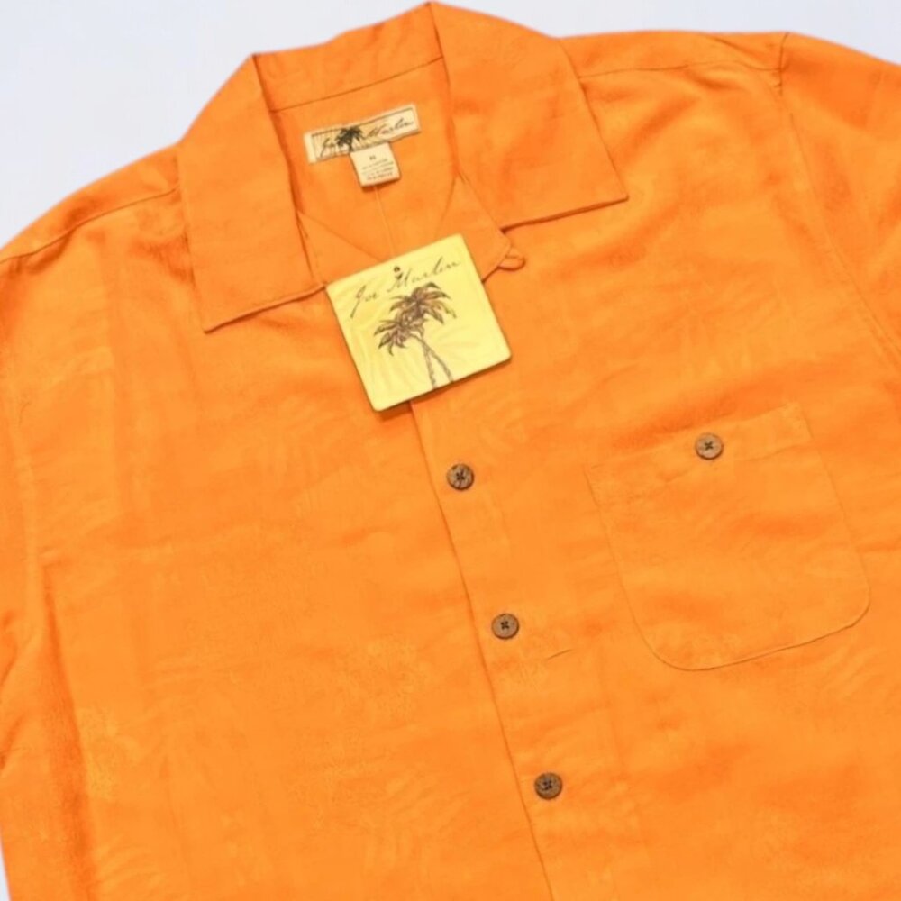NEW Joe Marlin Shirt Men's XL Orange Floral Button Up Short Sleeve Camp Collar